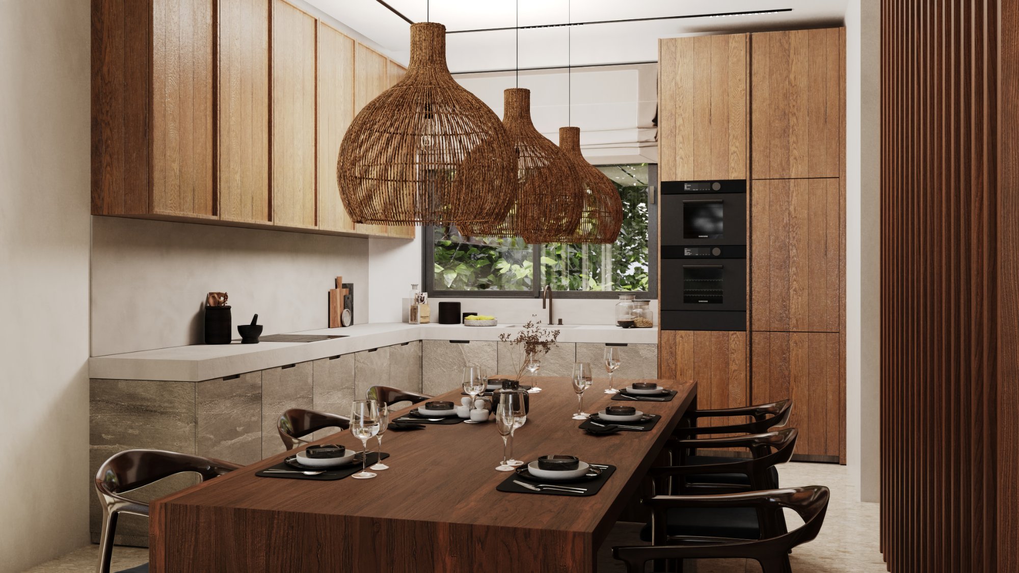 Dining table and kitchen